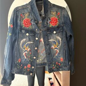Blank NYC Denim Jacket with Floral Embroidery